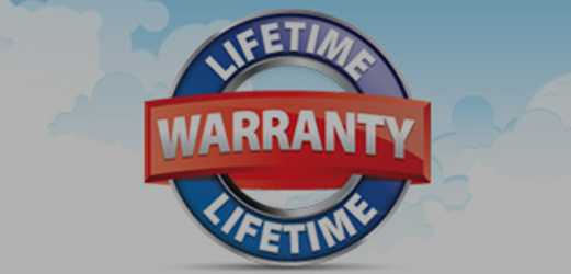 blue and red lifetime warranty circle graphic on top of clouds